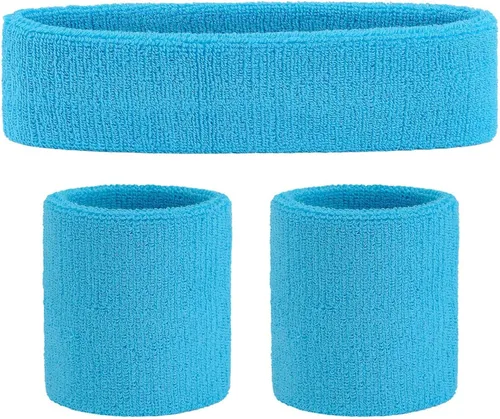 Miniatura 104 de ONUPGO - Conjunto de diadema y muñequeras deportivas para el sudor, hechas de algodón con bucles, muñequeras, contra humedad