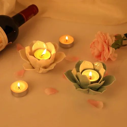 Miniatura 7 de OwnMy Portavelas de Flor de Loto de Cerámica de 4.5 Pulgadas, Portavelas de Pétalos de Loto, Candelabro, Portavelas Votivo de Flor para Velas de Té