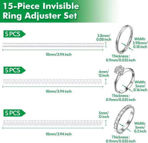Miniatura 4 de Anpro Ajustadores de tamaño de anillo para anillos sueltos, paquete de 15 unidades, múltiples estilos, protectores espaciadores invisibles