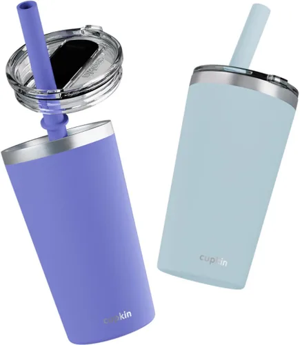 Miniatura 42 de CUPKIN - Taza apilable de acero inoxidable para niños, taza de batido, tazas aisladas con recubrimiento en polvo, tapa libre de BPA y pajilla de Rosa