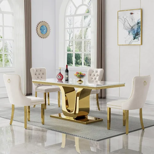 Miniatura 12 de SSLine Mesa de comedor moderna para mesa de cocina de mármol sintético de 6,70 pulgadas, mesa de comedor rectangular para muebles de cocina