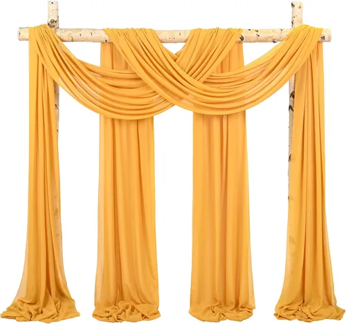 Miniatura 18 de Cortinas de arco de boda, 8 paneles de 28" x 20 pies, cortinas de tela de gasa blanca para ceremonia y recepción Blanco