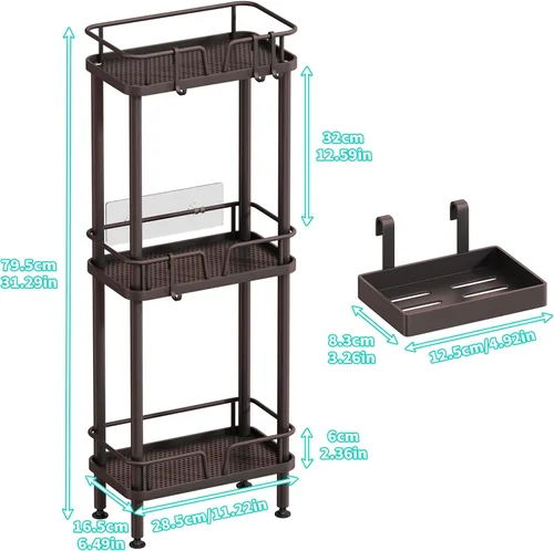 Miniatura 5 de HapiRm Organizador de ducha de esquina de pie, organizador de ducha de esquina de 3 niveles con soporte para jabón, estante de baño de acero