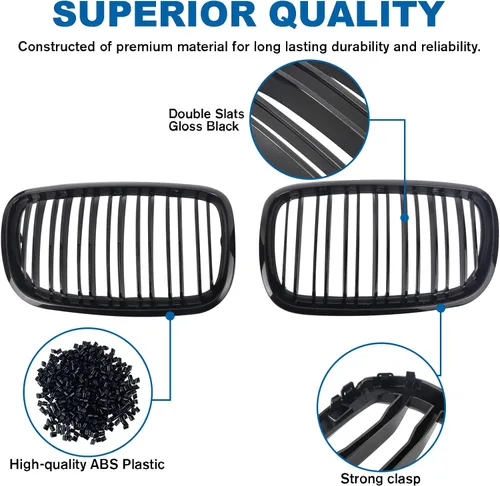 Miniatura 3 de Parrilla de riñón para parachoques delantero, color negro brillante, compatible con BMW X5 E70 X6 E71 2007-2014 doble listón doble línea