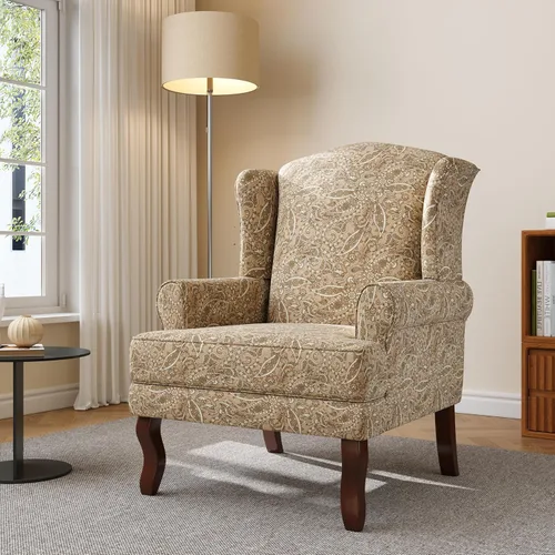 Miniatura 20 de Silla decorativa de respaldo alto, sillón tapizado en tela con patas de madera maciza, sillón retro, cómodo sofá individual, asiento de lectura