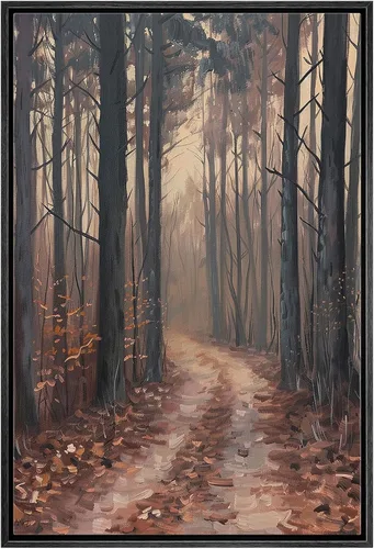 Miniatura 8 de Wall26 - Arte de pared con marco estampado en lienzo, bosque negro y blanco, árbol de madera con detalles de anillo, naturaleza, naturaleza salvaje