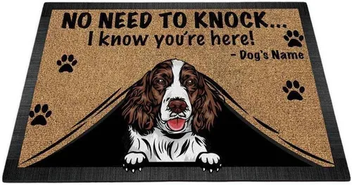 Felpudo personalizado Peeking Dog Eglish Springer Spaniel No Need to Knock I Konw You're Here 23.6 x 15.7 pulgadas Springer Spaniel Eglish