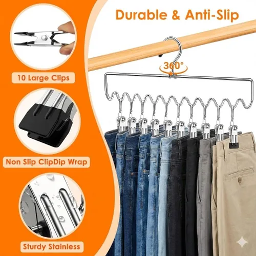 Miniatura 2 de Perchas para pantalones que ahorran espacio con clips, organizadores de armario y almacenamiento, 20 clips de goma antideslizantes, organizador
