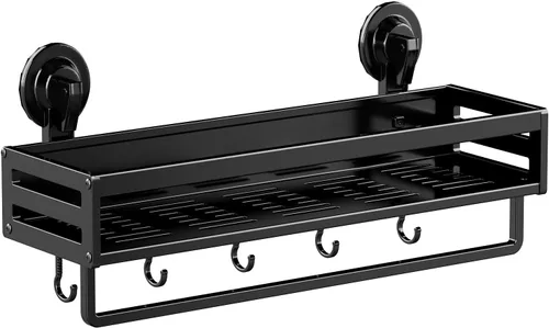 Miniatura 15 de Soporte de ducha con ventosa, estante de ducha de succión de 11.8 pulgadas con ganchos, soporte de baño sin perforación, organizador de baño a