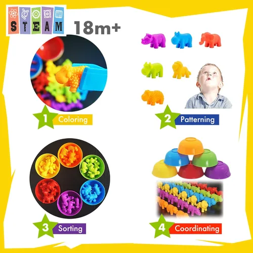 Miniatura 4 de UNIQUE KIDS Juego de Juguetes Educativos de Conteo con Tazas de Clasificación – Juego de Entrenamiento de Clasificación de Colores Sensoriales