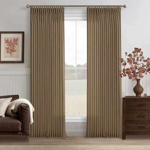 Miniatura 18 de TWODRAPES Cortinas de Lino Plisadas con Pinza Beige Blancas de 54 Pulgadas de Largo 2 Paneles para Comedor Cocina Dormitorio Plisadas Semi