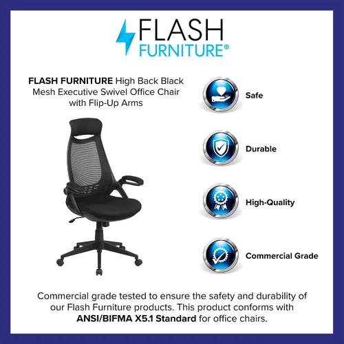 Miniatura 6 de Flash Furniture Ivan - Silla de oficina giratoria ejecutiva de malla negra con brazos abatibles