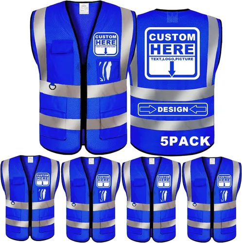 Miniatura 35 de BeautyWill Chaleco de seguridad con logotipo personalizado, Hi Vis Clase 2, chaleco reflectante de construcción unisex con 5 bolsillos