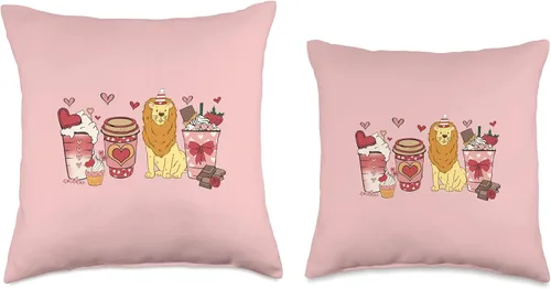 Miniatura 3 de Happy Valentine's Day for Lion Wild Life Lover Almohada de león para el día de San Valentín, safari y amantes del café, 16 x 16 pulgadas, multicolor