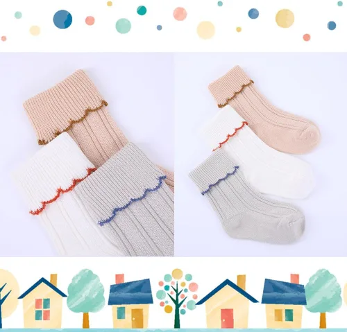Miniatura 4 de WATOCHE Calcetines para bebés y niñas pequeñas con volantes, calcetines de vestir con volantes, calcetines antideslizantes para bebés, calcetines
