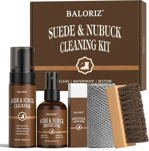 Kit de cuidado de gamuza y nobuck para zuecos y sandalias, juego de 5 piezas con limpiador, protector, cepillo de gamuza y borrador, paño de
