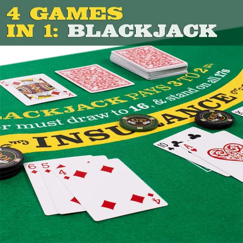 Miniatura 3 de Brybelly Casino Night - Juego completo 4 en 1 con fieltros, rueda, 100 fichas, dados y cartas para blackjack, craps, ruleta y Texas Hold'em - Tapete