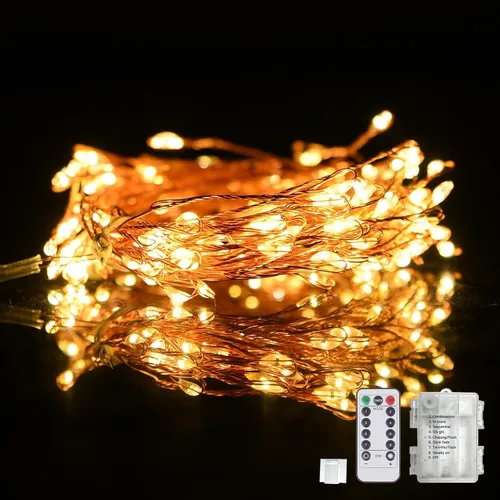 Miniatura 9 de Dailyart - Cadena de luces LED de 6 pies con 120 microestrellas, funciona con pilas, impermeable, alambre de cobre verde oscuro, para guirnalda