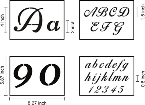 Miniatura 2 de Plantillas de letras para pintar sobre madera, paquete de 44 plantillas de alfabeto con números y letreros, plantillas de plástico reutilizables