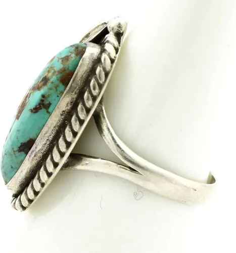Miniatura 3 de Anillo Navajo de plata .925 Bisbee turquesa firmado Apache Manufacturing C80s, Plata de ley, turquesa