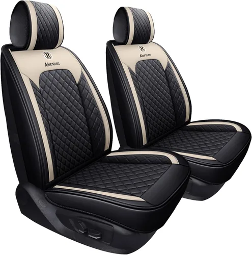 2 fundas de piel para asientos delanteros de automóvil, impermeables, acolchadas, ajuste universal (2 unidades, para asientos delanteros, 2 piezas