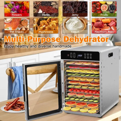 Miniatura 6 de Máquina deshidratadora de alimentos para Jerky 11 pies², deshidratador de acero inoxidable de 12 bandejas 1000W con temporizador de 24H, control