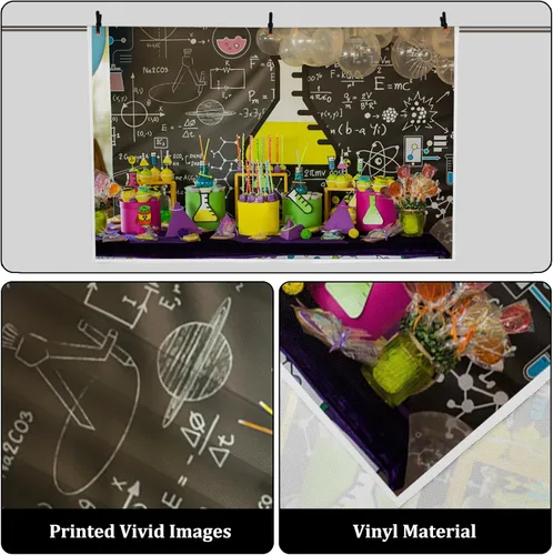 Miniatura 2 de AOFOTO Telones de fondo creativos de 6 x 4 pies para fotos, química, pizarra, tubos de ensayo, globos, pasteles, dulces, fotografía, fondo de niño