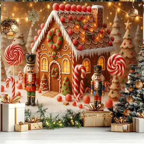Miniatura 15 de HOMETITUTE Pancarta de Navidad de Papá Noel 8 x 6 pies Lista de Regalos Telón de Fondo Fiesta Navideña Fondo Árbol Muñeco de Nieve Bicicleta