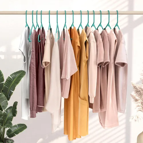 Miniatura 6 de Perchas de plástico para ropa, paquete de 20 unidades, ganchos de plástico color aguamarina, son perfectas para colgar abrigos y ahorrar espacio