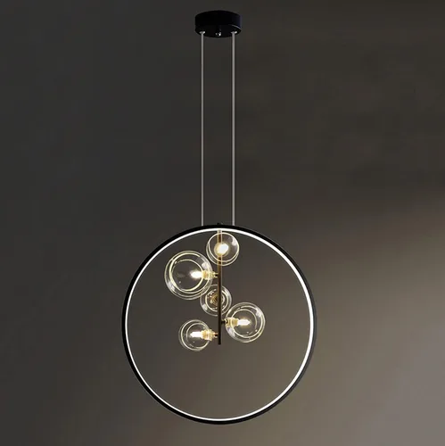 Miniatura 8 de Lámpara colgante de techo, lámpara de araña LED negra, pantalla de cristal de burbujas, lámpara moderna Sputnik, lámpara de araña para comedor