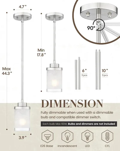 Miniatura 4 de TENGXIN Lámpara Colgante Moderna para Isla de Cocina, Luminaria de Techo Colgante de Níquel Cepillado, Iluminación Colgante de Estilo Granja