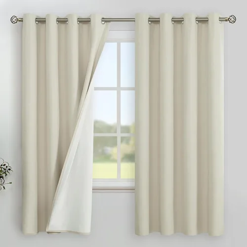 Miniatura 91 de YoungsTex - Cortinas de lino beige 100% opacas para dormitorio de 63 pulgadas de largo, cortinas cortas con aislamiento térmico y ojales