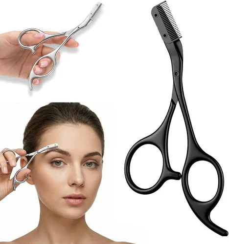 Tijeras de corte de cejas con peine, tijeras de cejas de acero inoxidable 2026, herramienta portátil de aseo de cejas para uso en el hogar en el