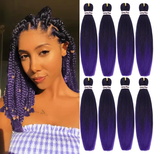 Liang Dian Cabello para hacer trenzas, Cabello estirado para hacer trenzas, 12 pulgadas, 8 paquetes, color ombre púrpura, para sellar en agua