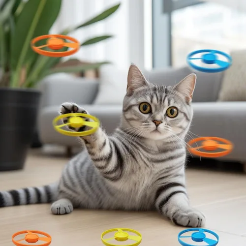 Miniatura 3 de Juguete de caza para gatos, juguete interactivo para gatos voladores con 20 hélices voladoras, juguete de pistas de gatito para entrenamiento, caza