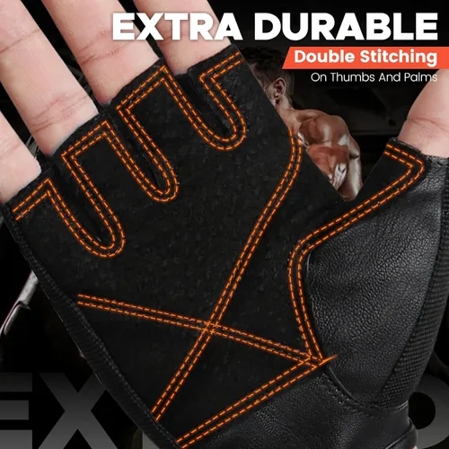 Miniatura 3 de Guantes de gimnasio BEACE para levantamiento de pesas, con palma de piel antideslizante para entrenamiento, fitness y culturismo para hombres