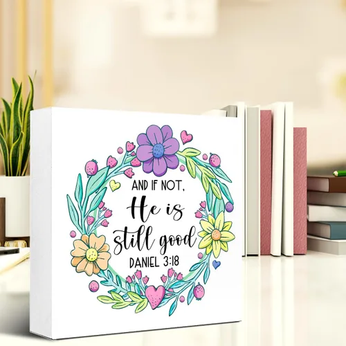 Miniatura 5 de Letrero de madera con texto en inglés "He is Still Good", con versículo bíblico, decoración de escritorio con texto en inglés "He is Still Good