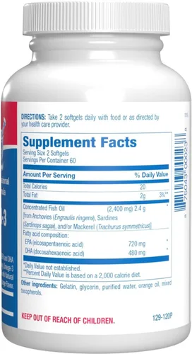 Miniatura 3 de Suplemento clínico de aceite de pescado Omega 3 con EPA y DHA – 120 cápsulas blandas con sabor a naranja para la salud cardíaca, inmune y nerviosa