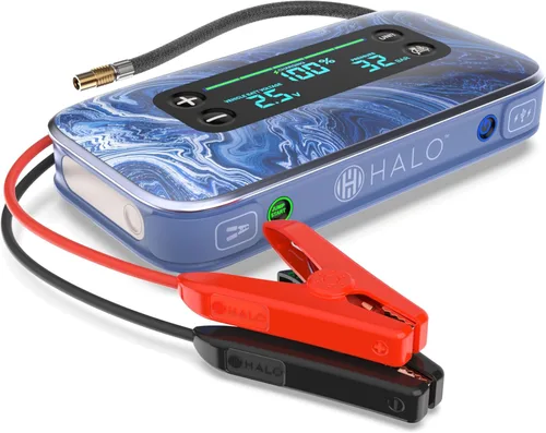 HALO Bolt Air+ 1750 - Arrancador de batería portátil para automóvil | Compresor de aire de 130 PSI, banco de energía USB de 59.9 Wh, pantalla Azul