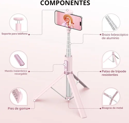 Miniatura 6 de ATUMTEK Trípode selfie stick de 55", trípode extensible todo en uno de aluminio para teléfono con control remoto Bluetooth recargable para iPhone