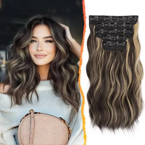 Miniatura 27 de BARSDAR Extensiones de cabello ondulado con clip, color marrón chocolate oscuro, extensiones de cabello con clip de 20 pulgadas para mujer, 5 piezas