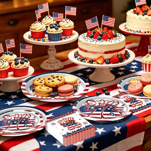 Miniatura 5 de 180 piezas de decoración de aniversario del 250 aniversario, suministros de fiesta del 4 de julio, incluye platos de cena, platos de postre