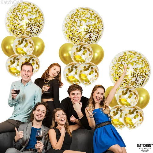 Miniatura 7 de Katchon, Globos metálicos de confeti dorado – enormes 36 pulgadas, paquete de 21 Globos dorados de látex, decoraciones de Año Nuevo 2026 Globos