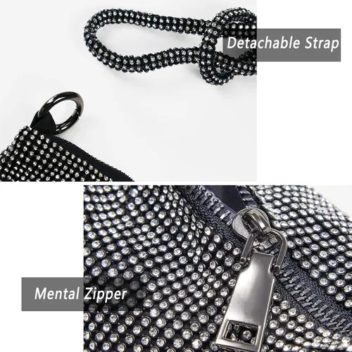 Miniatura 4 de Bolso Hobo con diamantes de imitación para mujer, elegante bolso de noche brillante plateado con diamantes de imitación, bolso dorado