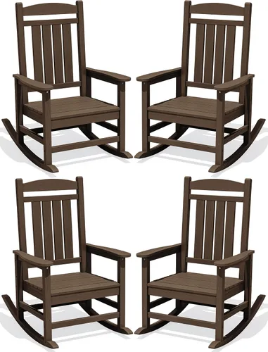 Miniatura 32 de KINGYES Mecedoras de polietileno de alta densidad para exteriores, sillas mecedoras para patio con soporte de 330 libras, balancín suave para porche