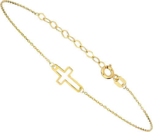 Miniatura 6 de Pulsera de cruz de oro macizo de 14 quilates para mujeres, adolescentes, bebés, pulsera de cruz ajustable de oro real Pulsera chapada en oro