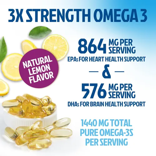 Miniatura 6 de Suplementos de aceite de pescado Omega 3 – 2400 mg de aceite de pescado por porción – Omega-3 de triple fuerza con ácidos grasos EPA y DHA – Apoyo