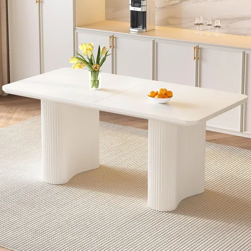 Miniatura 9 de Mesa de comedor rectangular moderna de 62.99 pulgadas para 4-6, mesa de cocina negra de mediados de siglo con patas onduladas y parte superior