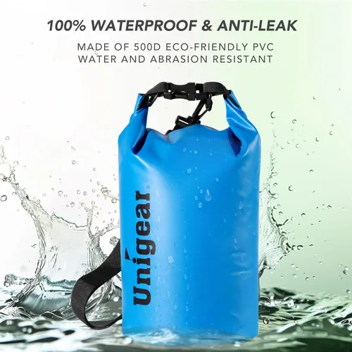 Miniatura 2 de Bolsa seca Unigear impermeable, 2L/5L/10L/20L/30L/40L, Bolsas flotantes y ligeras para kayak, navegación, pesca, natación y camping con funda Azul
