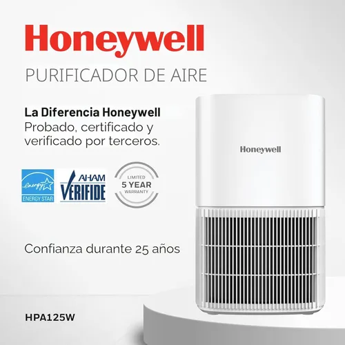 Miniatura 2 de Honeywell Allergen Plus HPA125W - Purificadores de aire HEPA compactos para habitación pequeña, cobertura de hasta 530 pies cuadrados, filtro 3